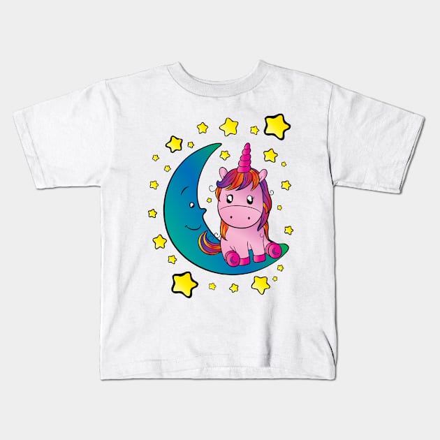 Unicorn & Moon Kids T-Shirt by AmazingArtMandi